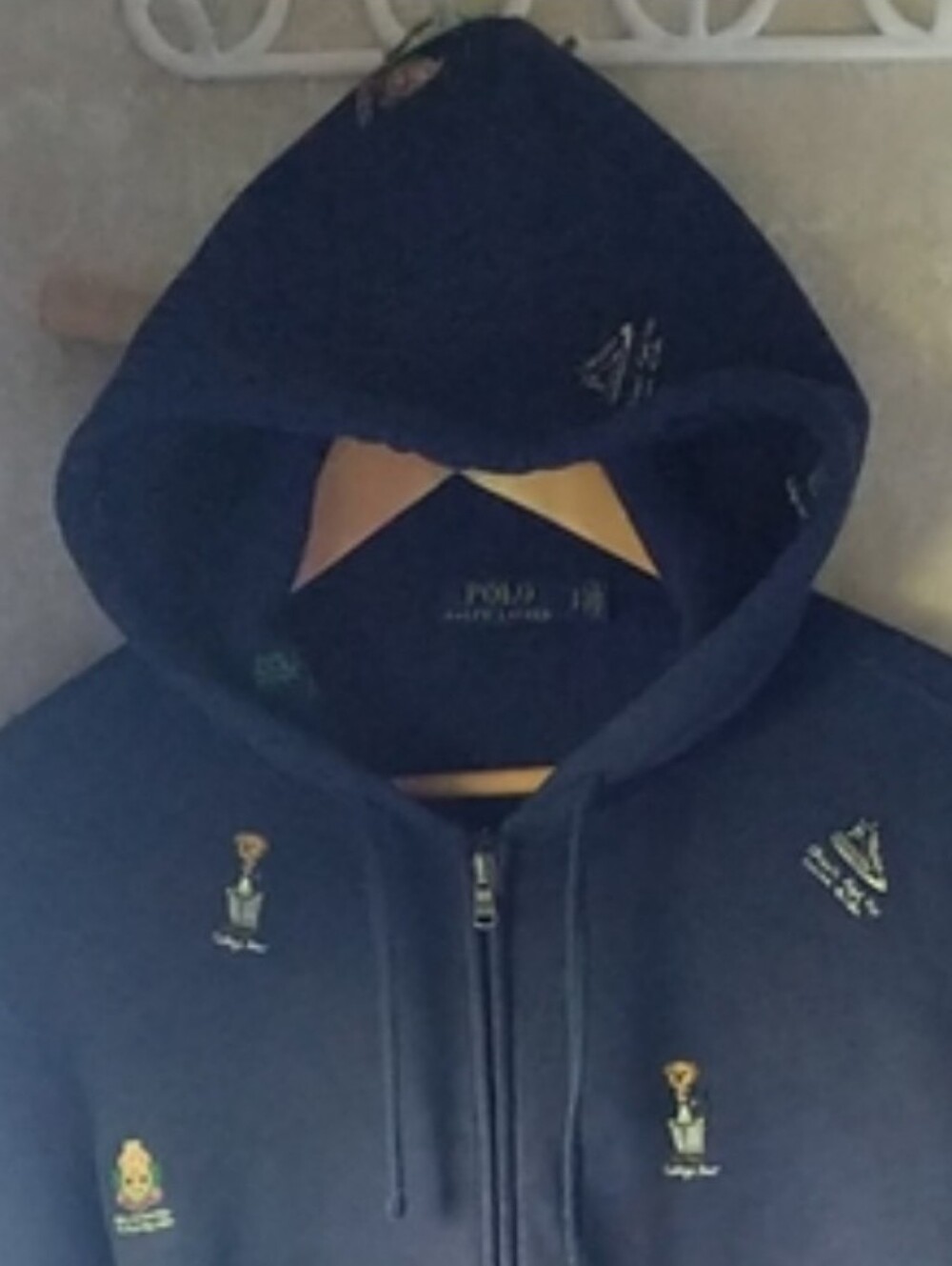 Polo Ralph Lauren Navy Hoodie Embroidered All Over Print College Bear